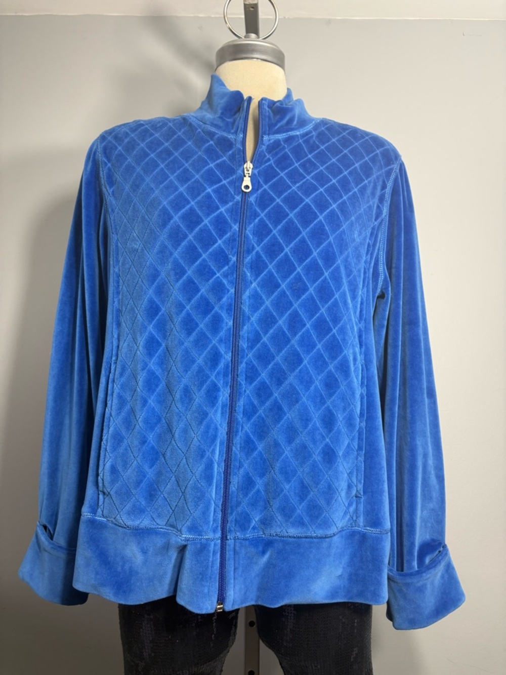 Jessica Royal Blue Quilted Velvet Bomber Jacket Size 14
